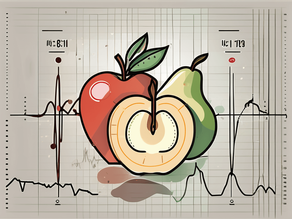 Two different fruit shapes - an apple and a pear - with dotted lines indicating measurements around their 'waist' and 'hip' areas