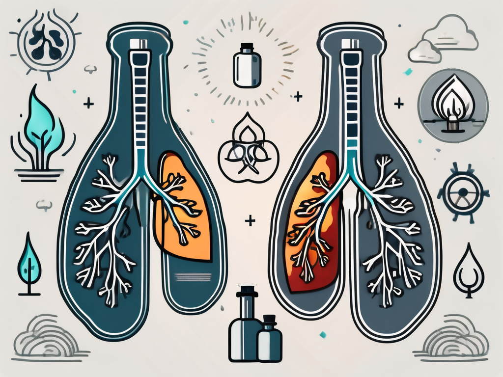 A pair of lungs with small flames indicating a burning sensation