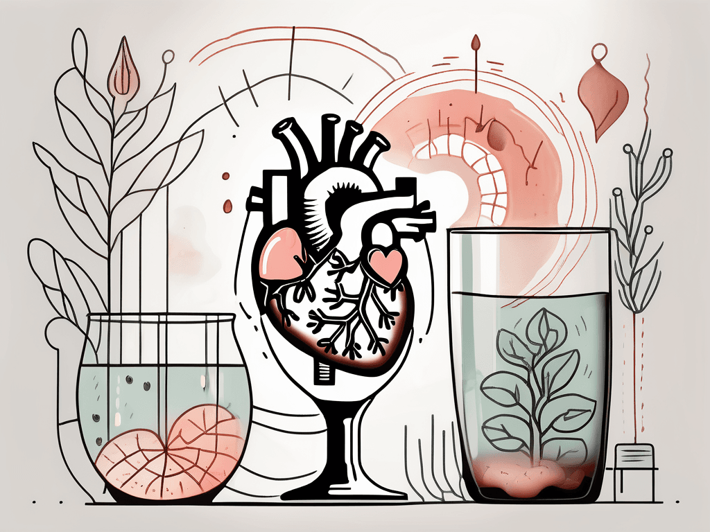 A glass of warm water surrounded by symbolic representations of digestion