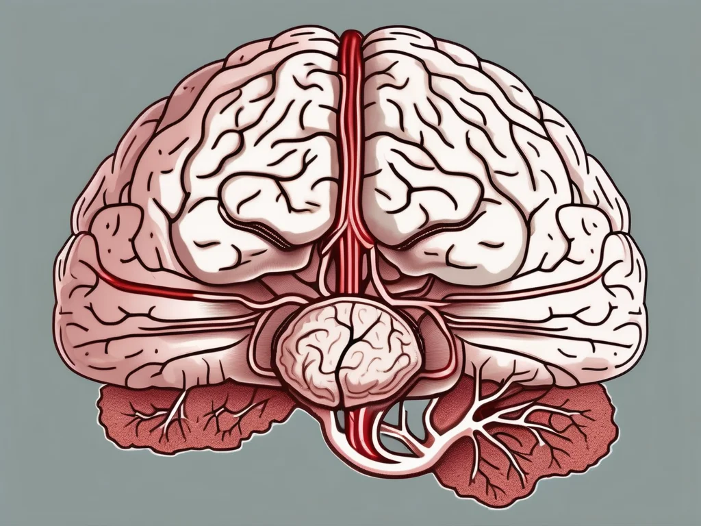 A brain cross-section showing the narrowed blood vessels typical of moyamoya disease