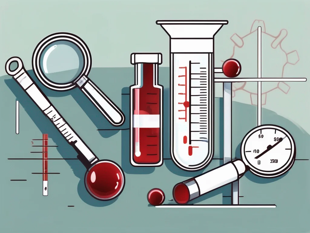 A blood sample in a test tube with a measuring scale