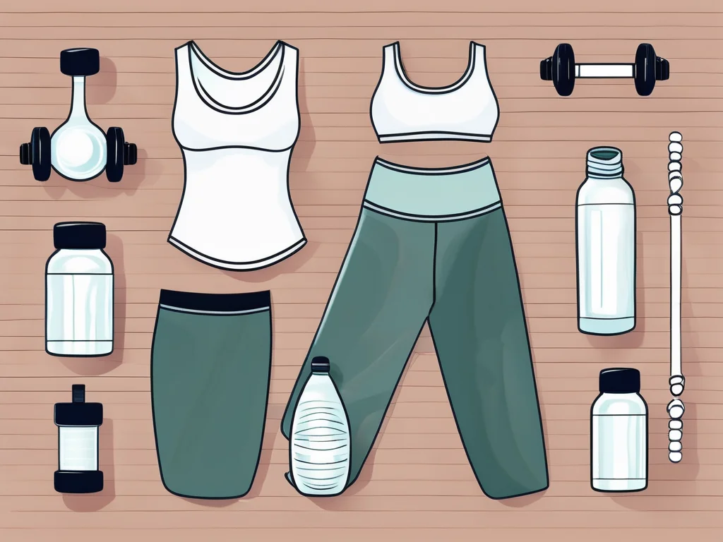A pair of maternity workout clothes laid out next to a yoga mat