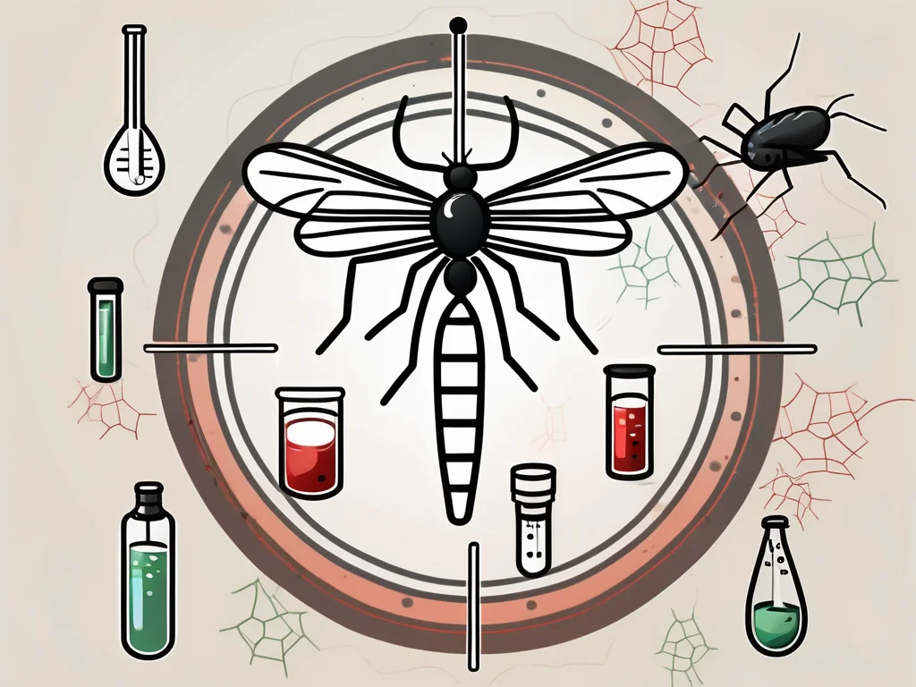 A mosquito with symbolic elements like a thermometer