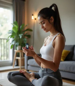 मधुमेह रोगी व्यायाम से पहले ब्लड शुगर चेक करते हुए