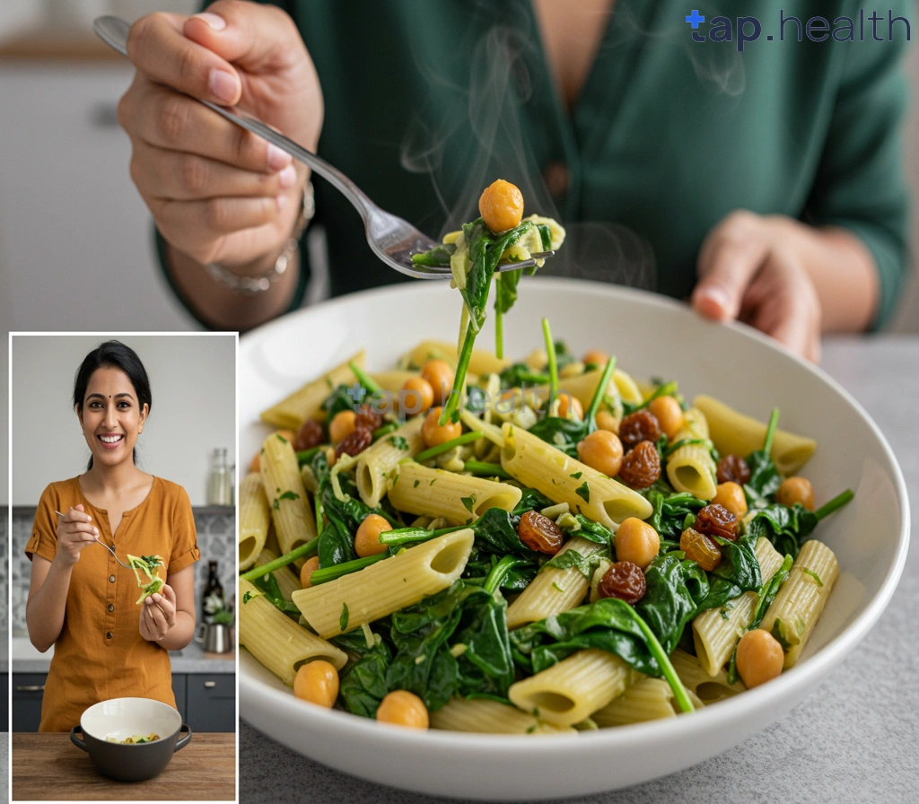 पालक छोले किशमिश पास्ता की स्वादिष्ट रेसिपी