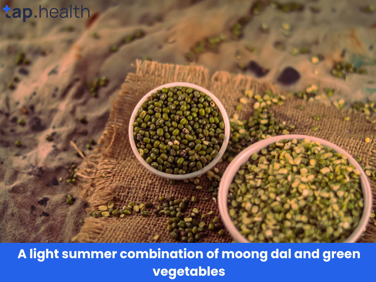 A light summer combination of moong dal and green vegetables