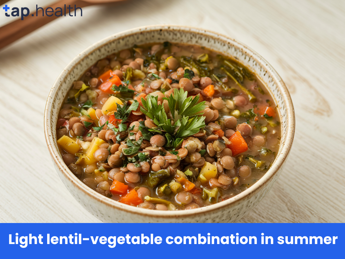Light lentil-vegetable combination in summer