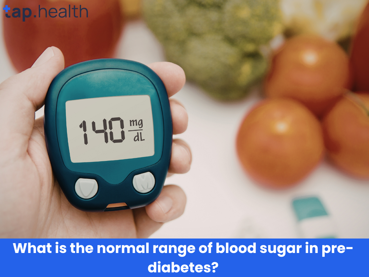 What is the normal range of blood sugar in pre-diabetes