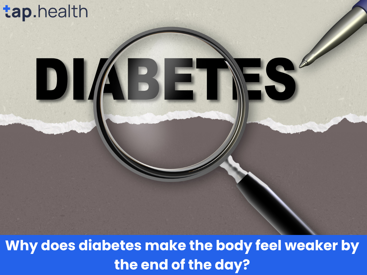 Why does diabetes make the body feel weaker by the end of the day